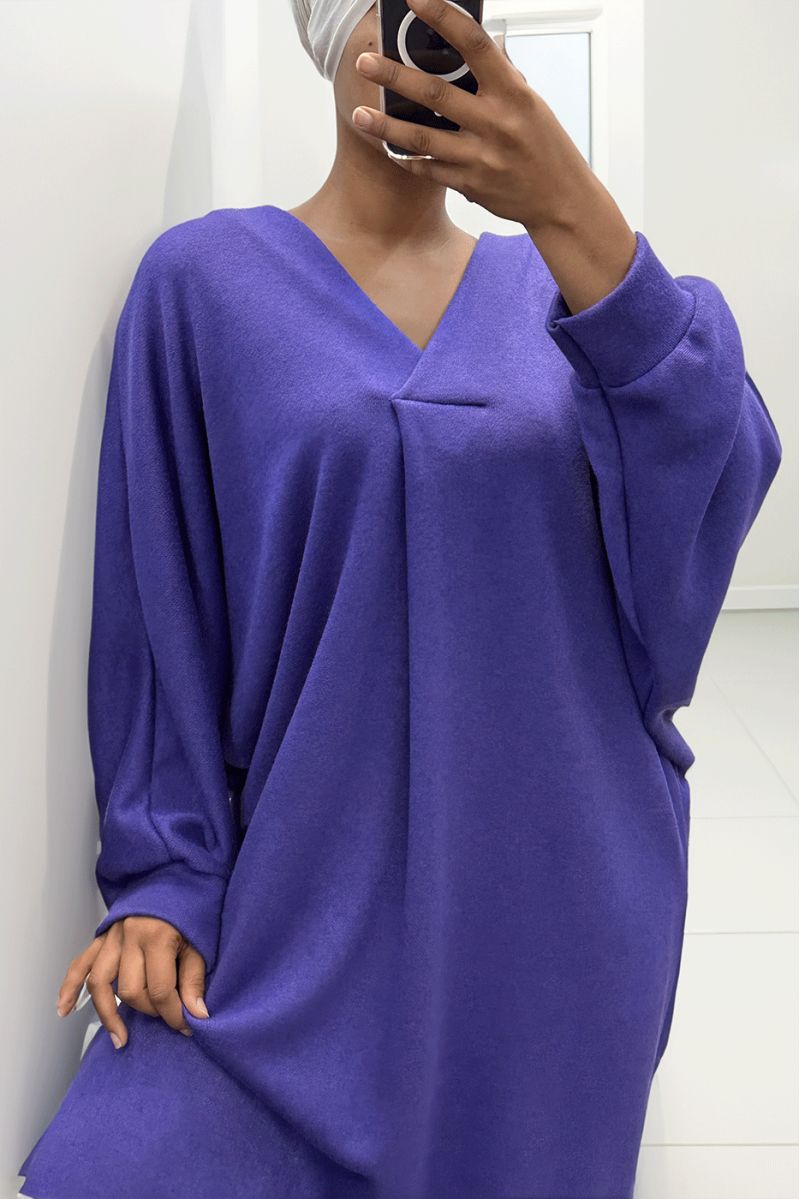 Long purple V-neck oversized jumper dress - 5