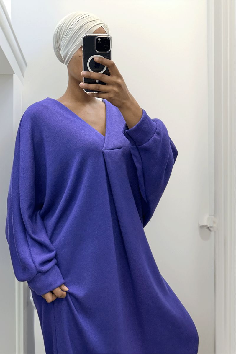 Long purple V-neck oversized jumper dress - 6