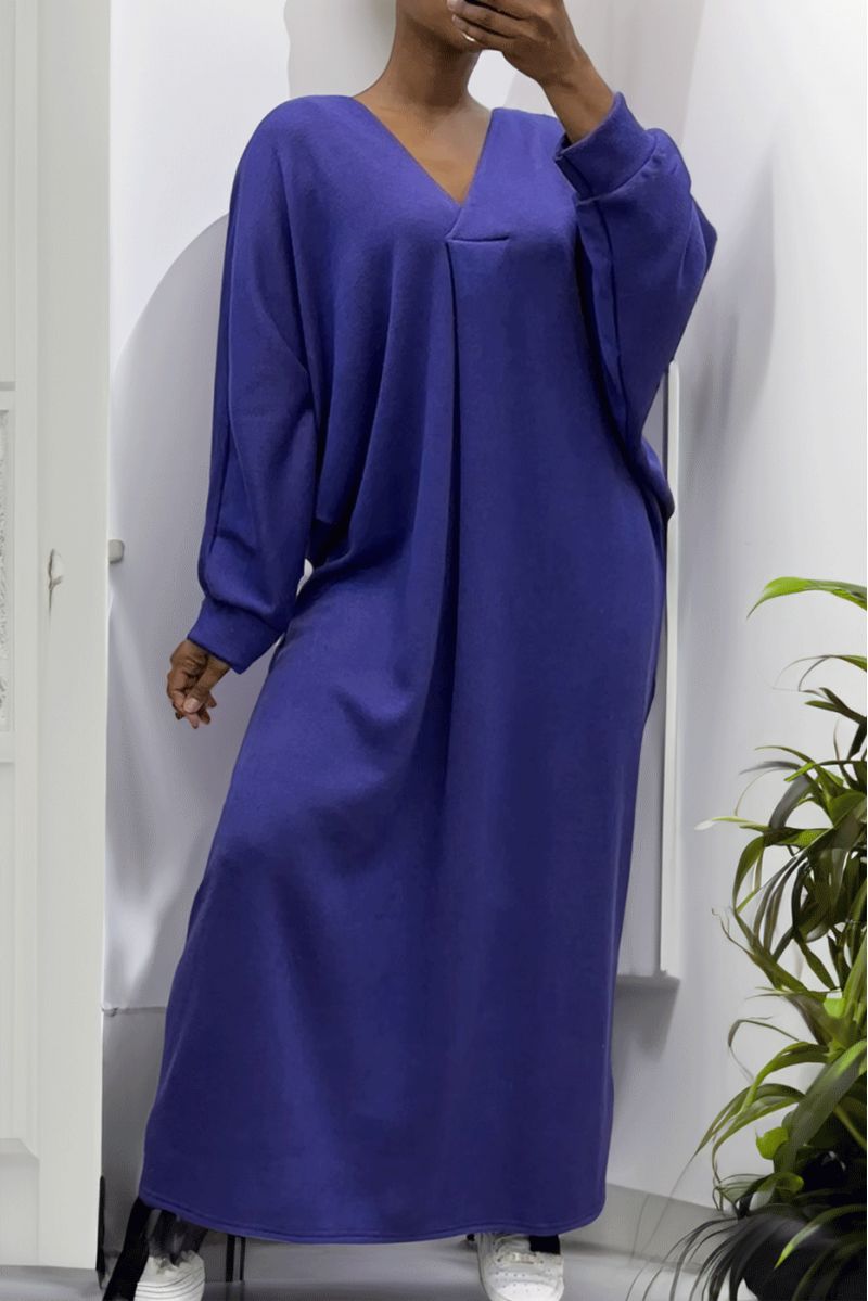 Lange paarse oversized trui-jurk met V-hals - 8