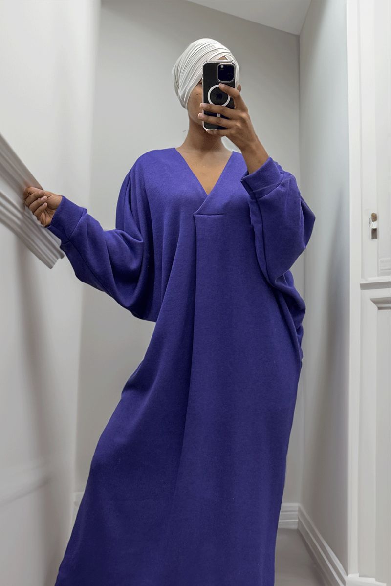 Long purple V-neck oversized jumper dress - 9