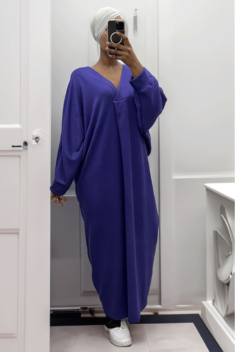 Lange paarse oversized trui-jurk met V-hals - 10