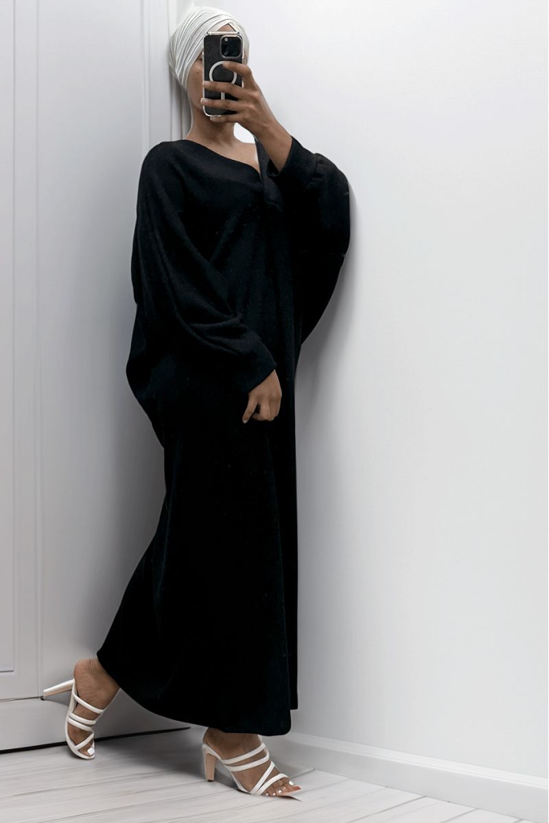 Lange zwarte oversized trui-jurk met V-hals - 1