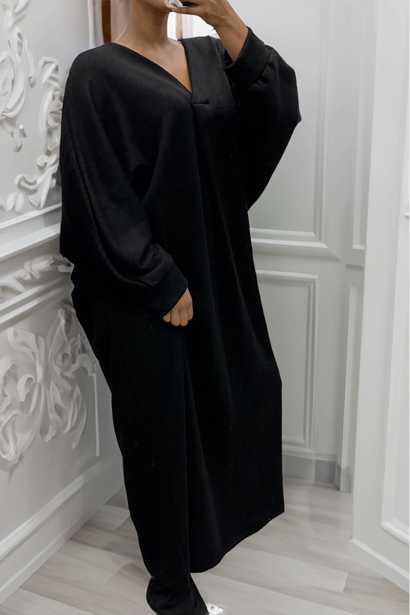 Lange zwarte oversized trui-jurk met V-hals - 3