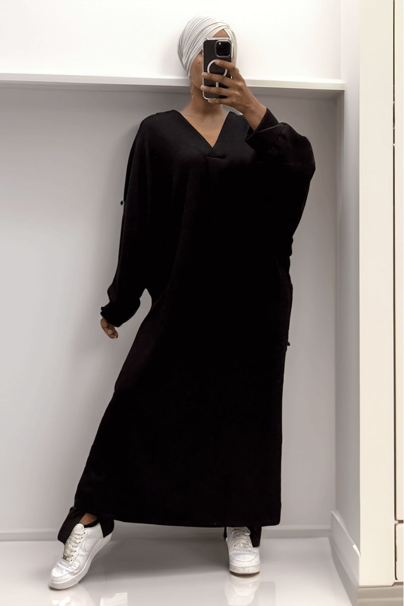 Lange zwarte oversized trui-jurk met V-hals - 6