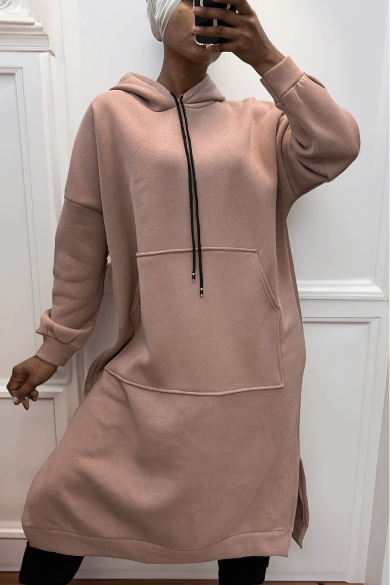 Zeer lange en zeer dikke tunieksweatshirt in roze - 1
