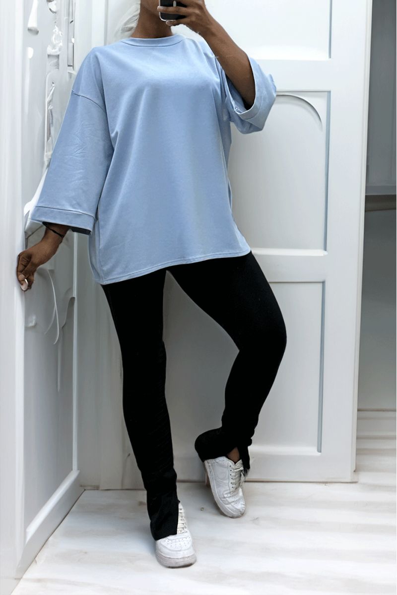 Over size sweatshirt in turquoise cotton - 1
