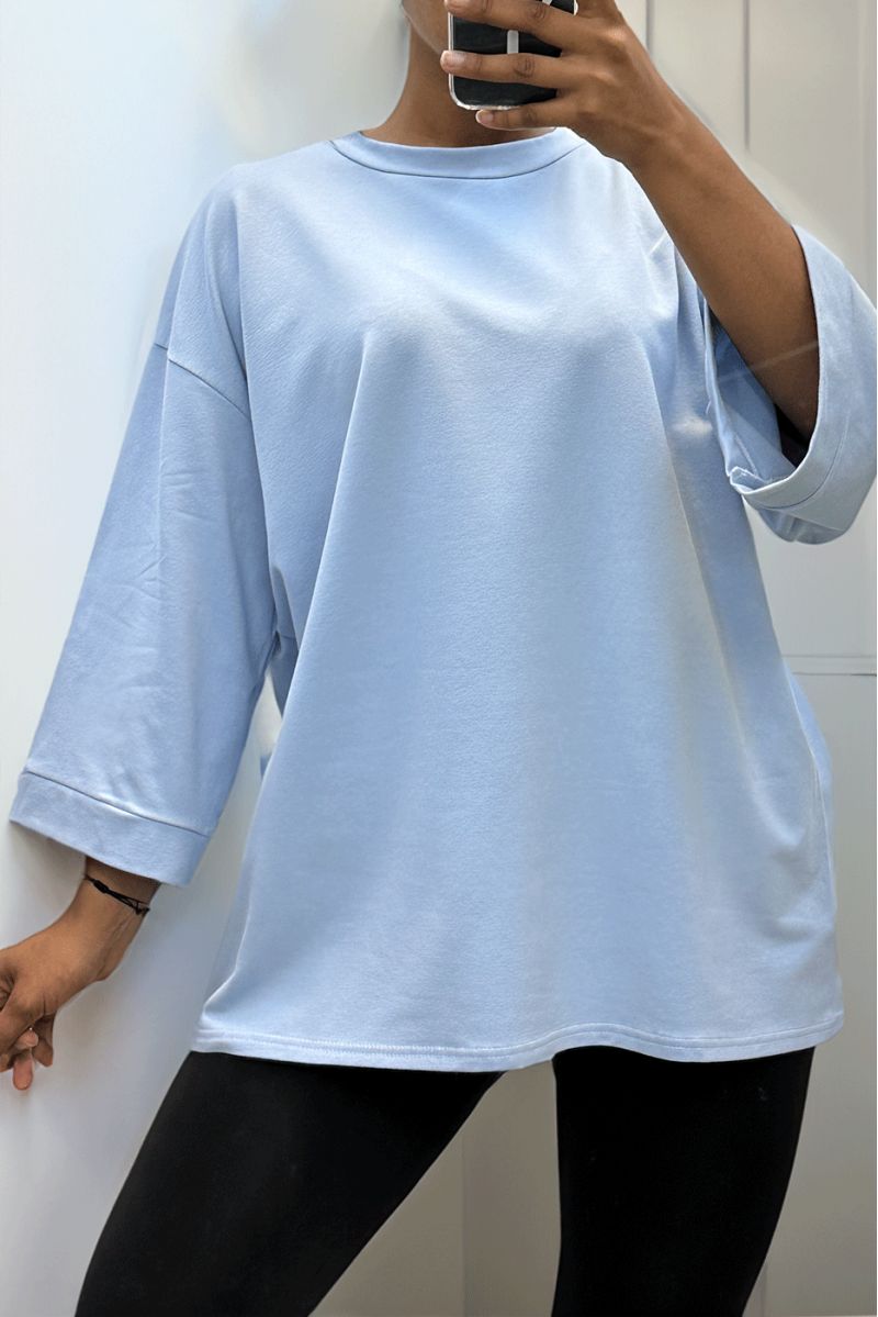 Over size sweatshirt in turquoise cotton - 2