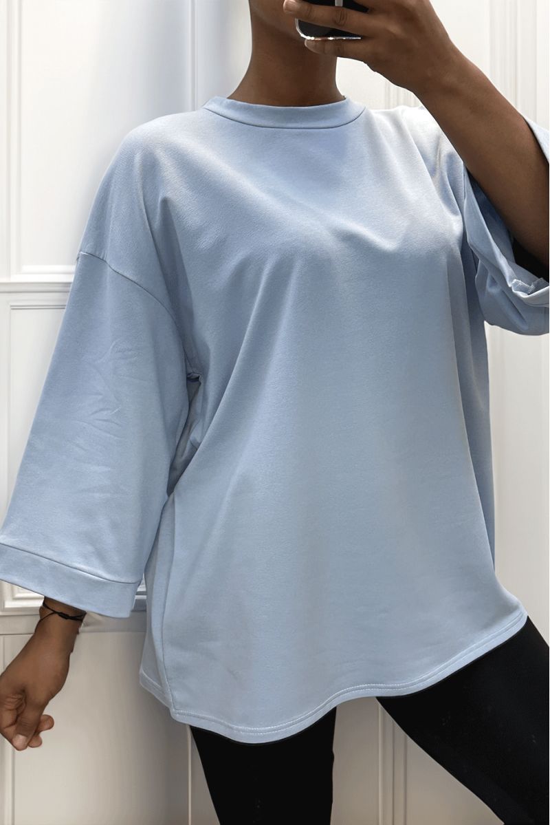 Over size sweatshirt in turquoise cotton - 3