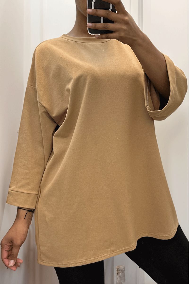 Over size sweatshirt in camel cotton - 2