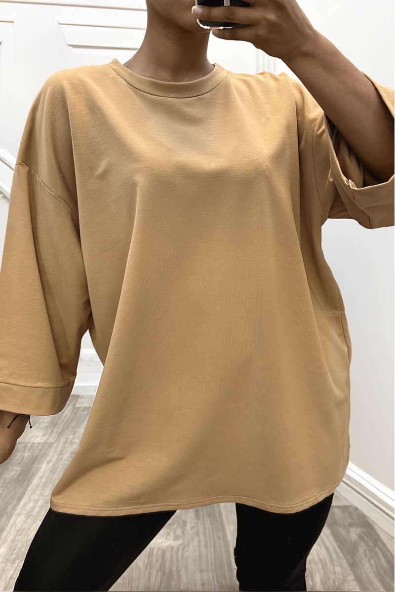 Over size sweatshirt in camel cotton - 3