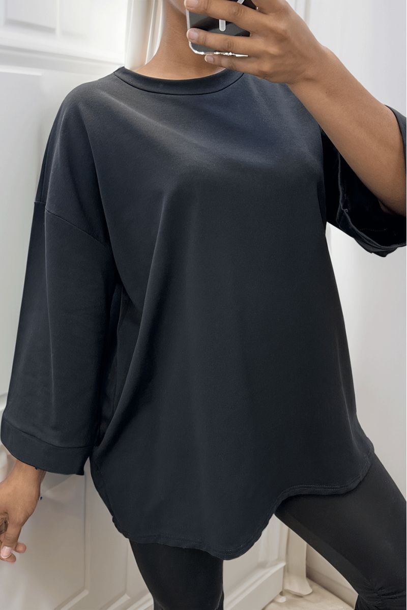 Over size sweatshirt in black cotton - 1