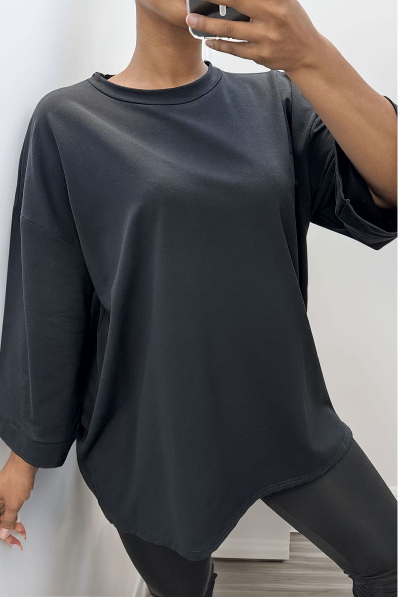 Over size sweatshirt in black cotton - 2