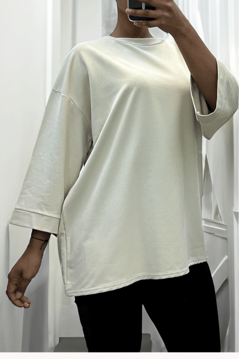 Over size sweatshirt in beige cotton - 2