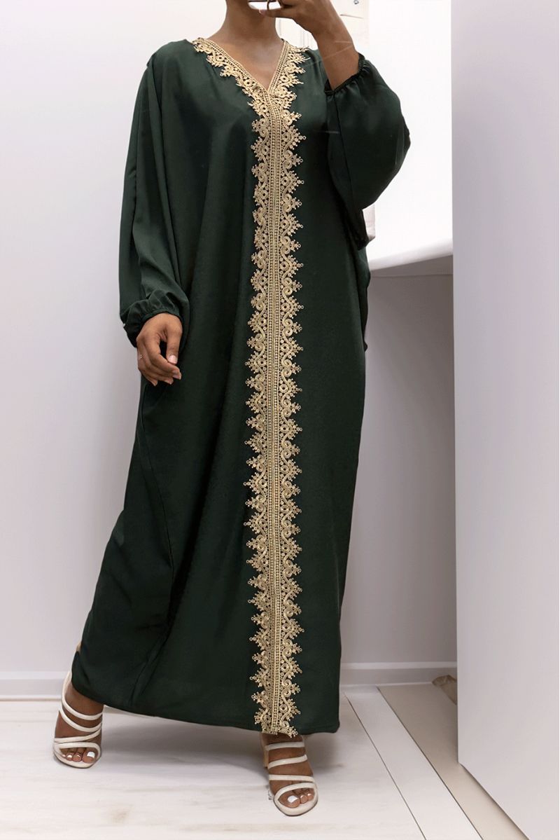 Long green over size abaya with pretty lace - 2