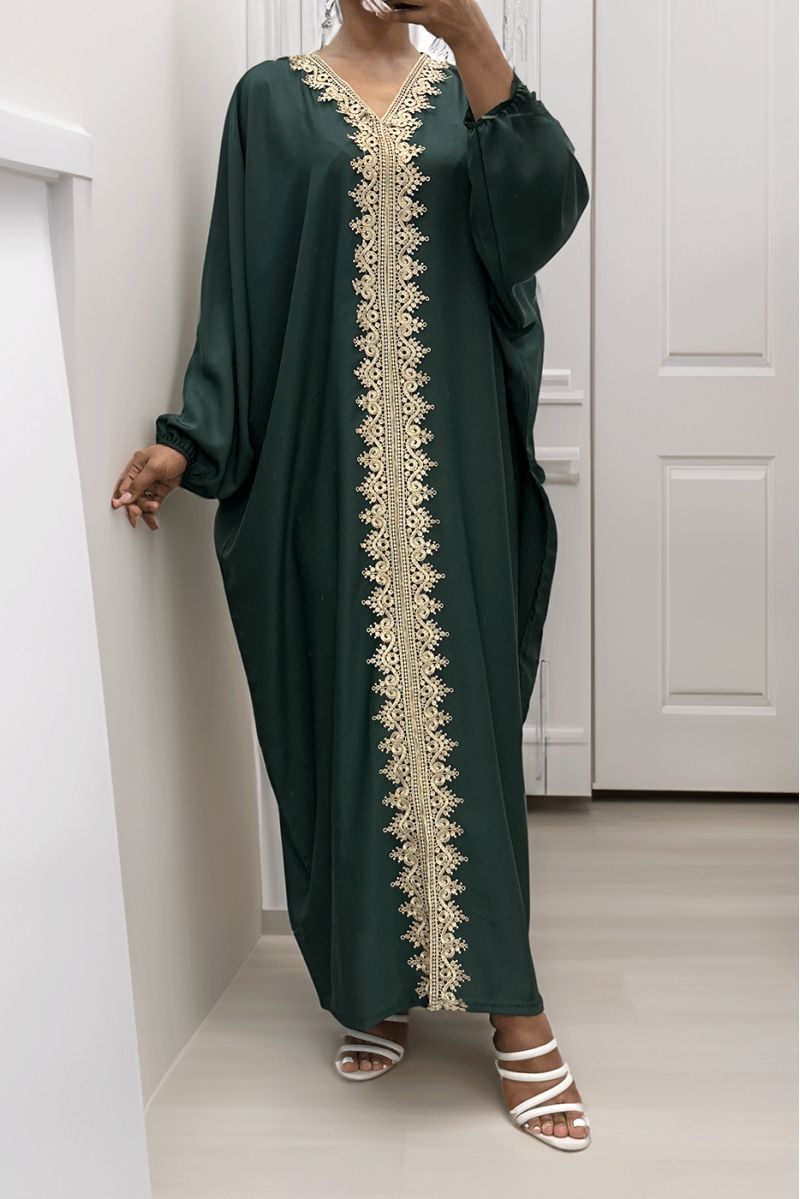 Long green over size abaya with pretty lace - 3