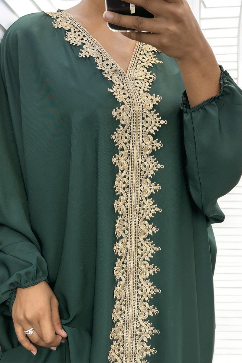 Longue abaya verte over size avec une jolie dentelle - 6