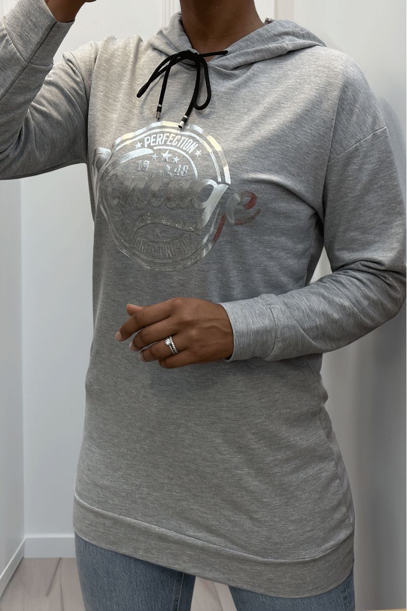 Grijze hoodie met VINTAGE-opschrift op de voorkant - 1