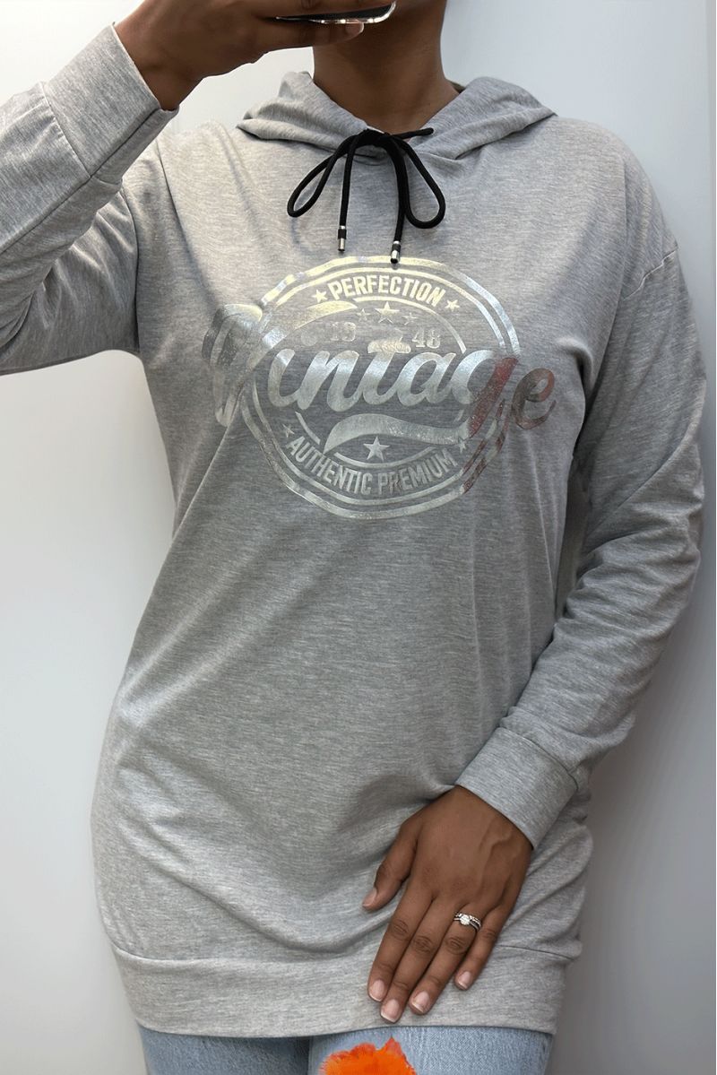 Gray hoodie with VINTAGE writing on the front - 2