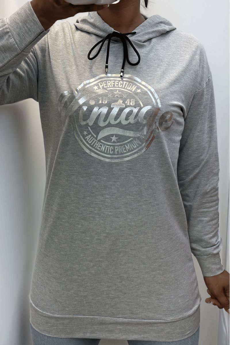 Gray hoodie with VINTAGE writing on the front - 3