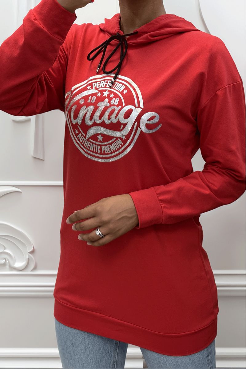 Rode hoodie met VINTAGE-opschrift op de voorkant - 1