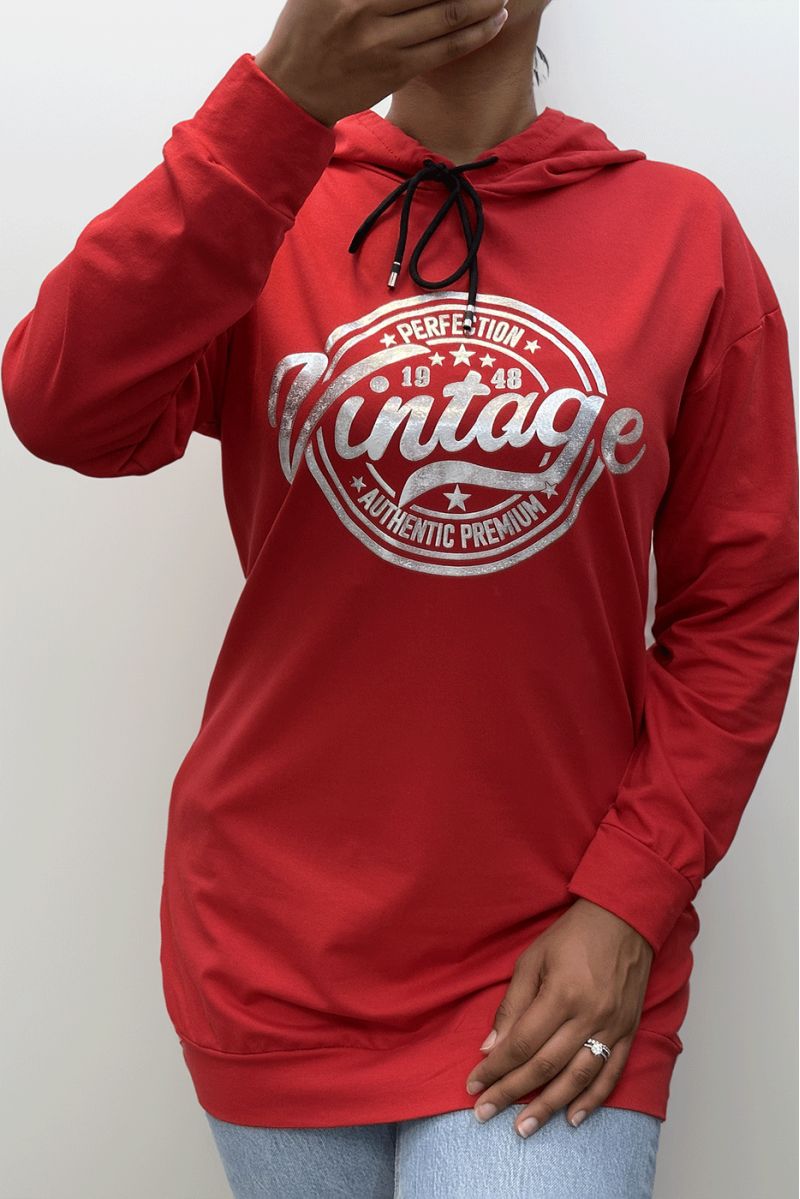 Rode hoodie met VINTAGE-opschrift op de voorkant - 2