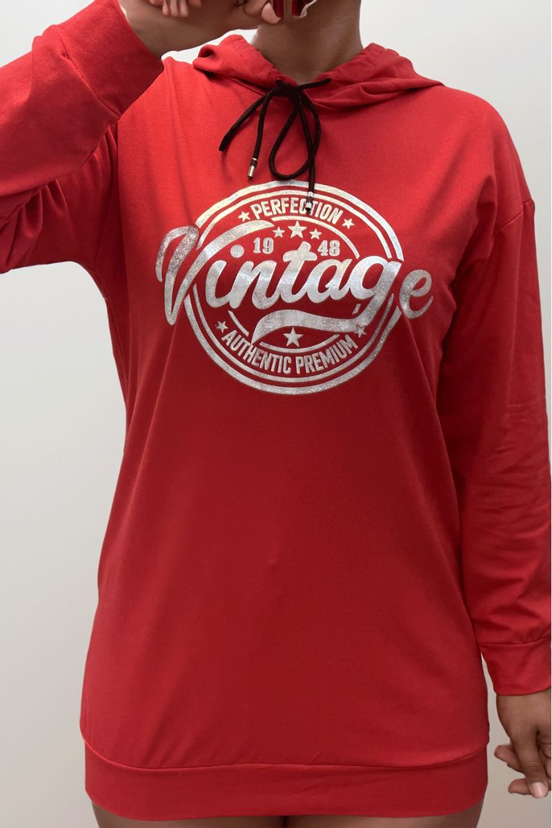 Rode hoodie met VINTAGE-opschrift op de voorkant - 3