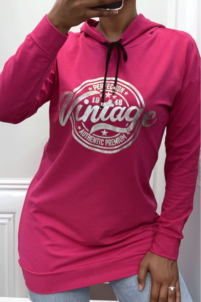 Fuchsia hoodie with VINTAGE writing on the front - 1
