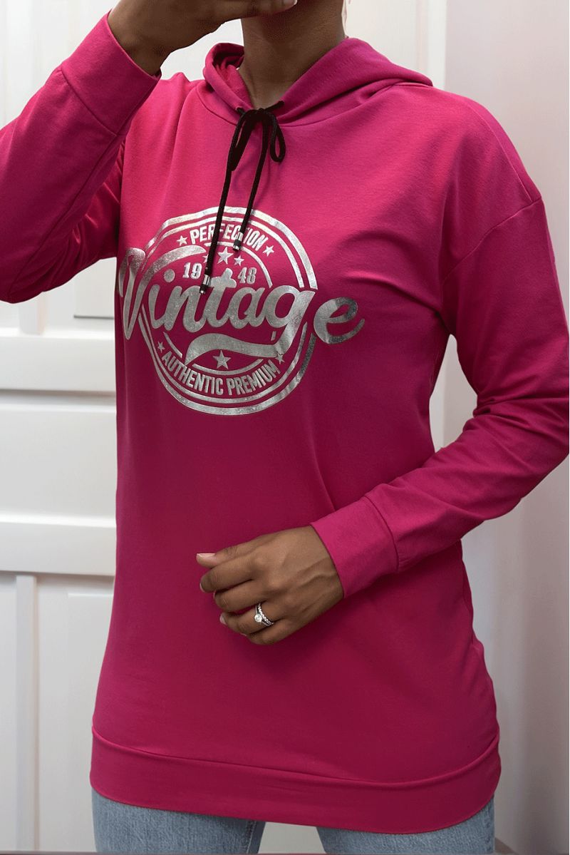 Fuchsia hoodie with VINTAGE writing on the front - 2