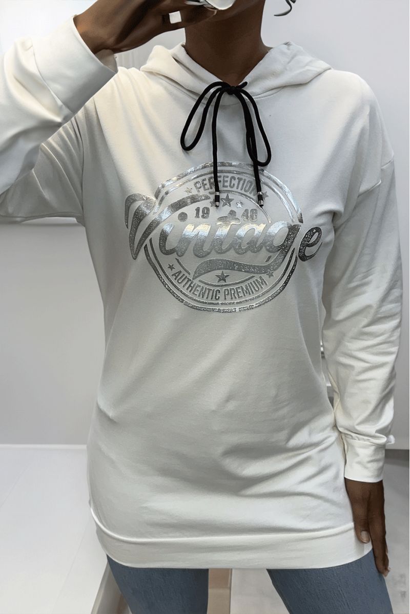 Witte hoodie met VINTAGE-opschrift op de voorkant - 3