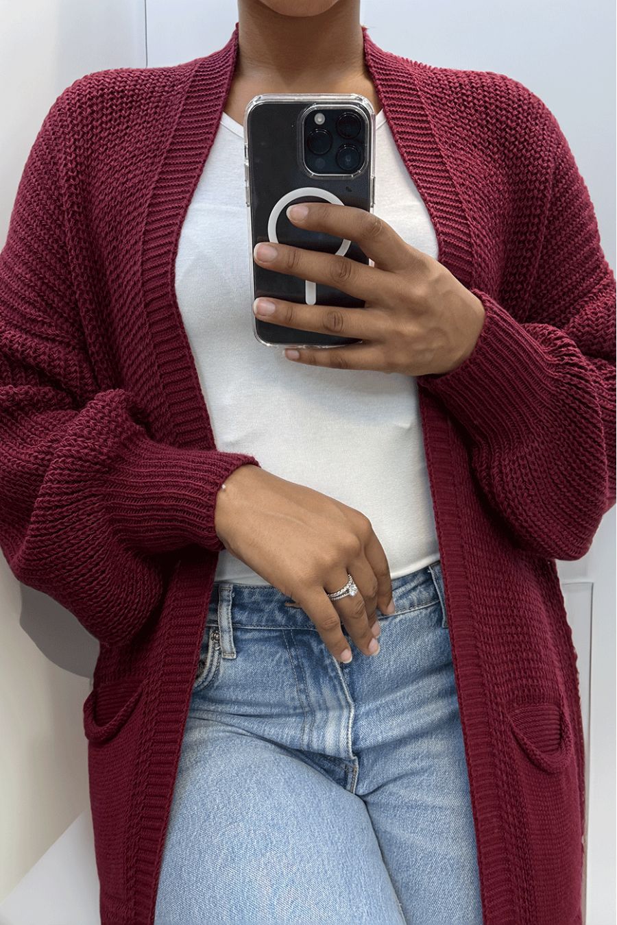 Burgundy 2024 knit cardigan