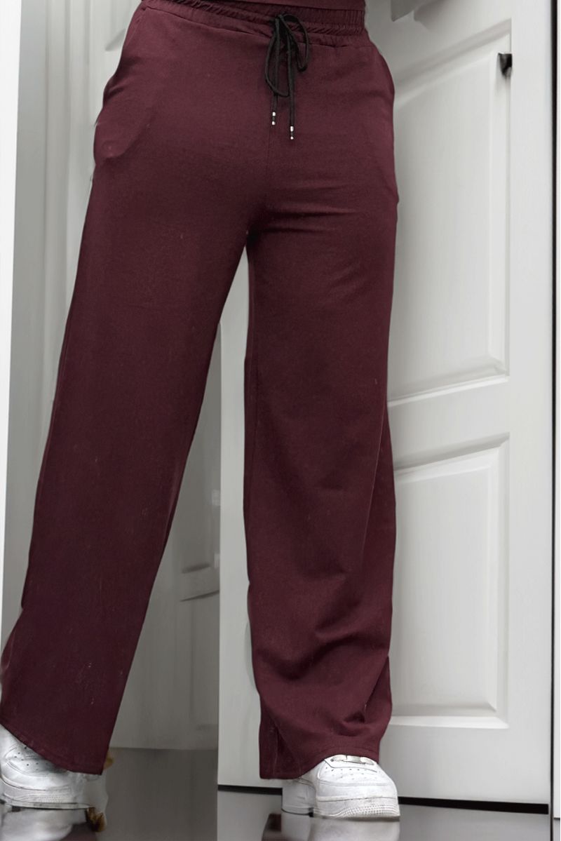 Burgundy palazzo pants with cotton pockets - 1