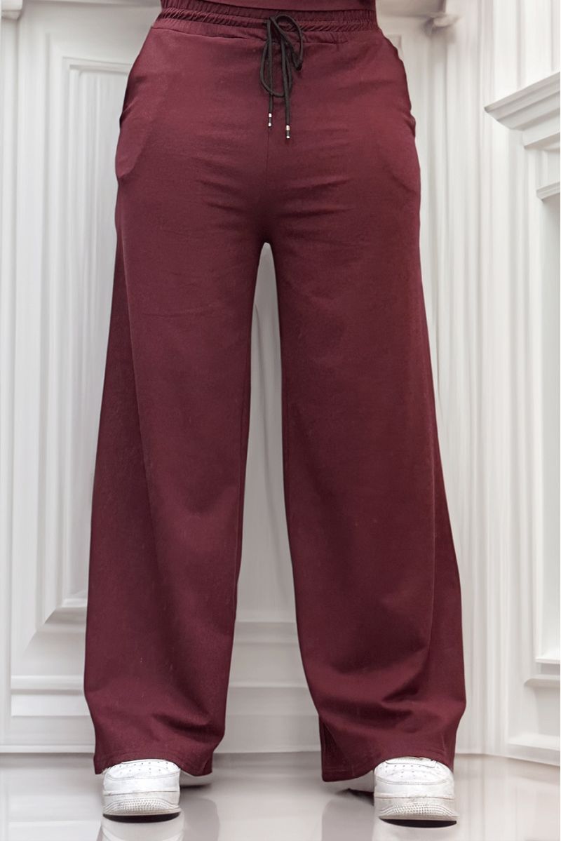 Burgundy palazzo pants with cotton pockets - 2