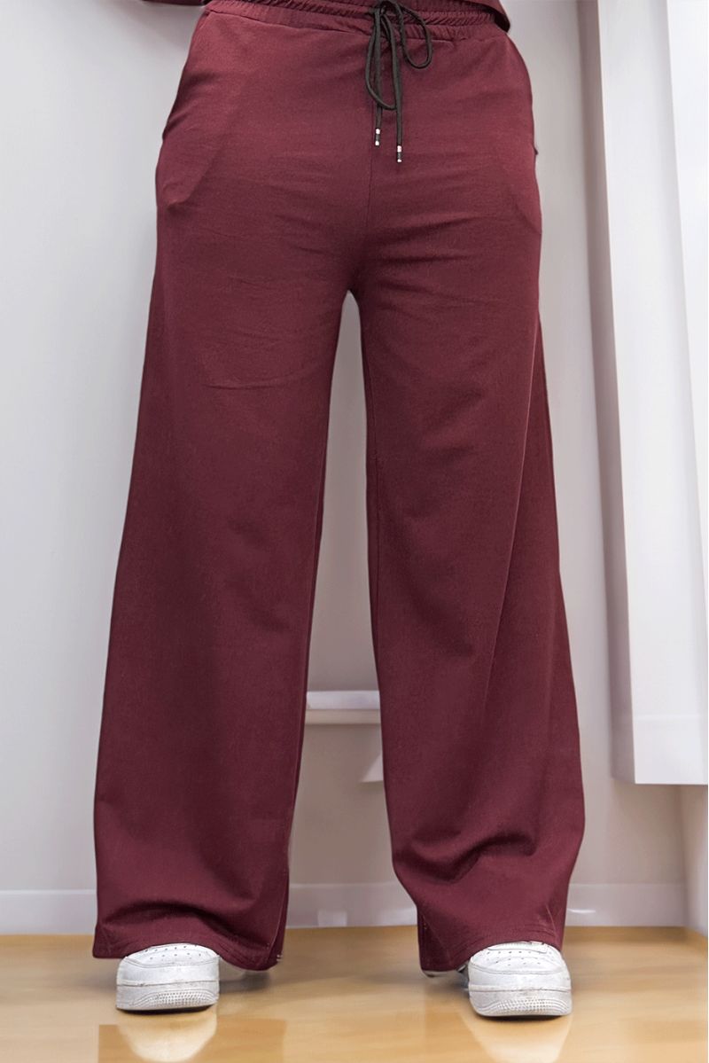 Burgundy palazzo pants with cotton pockets - 3