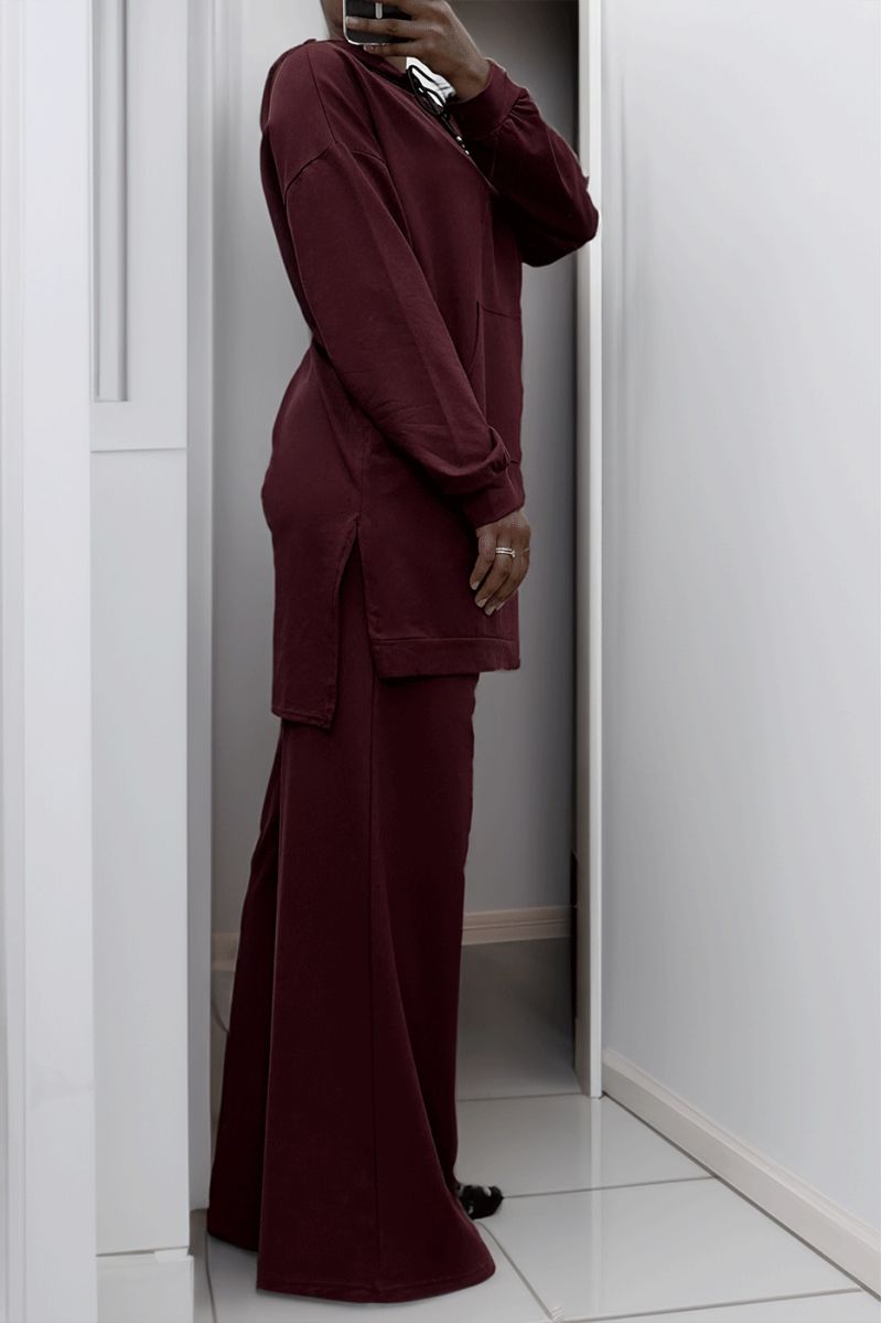 Burgundy palazzo pants with cotton pockets - 4