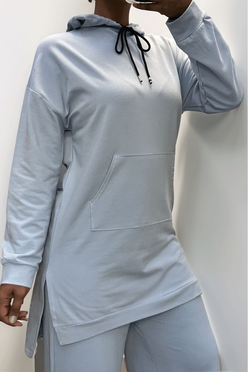 Long turquoise hoodie with cotton pockets - 4
