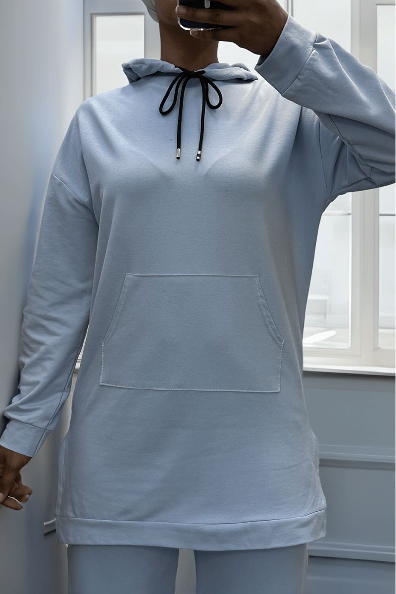 Long turquoise hoodie with cotton pockets - 6