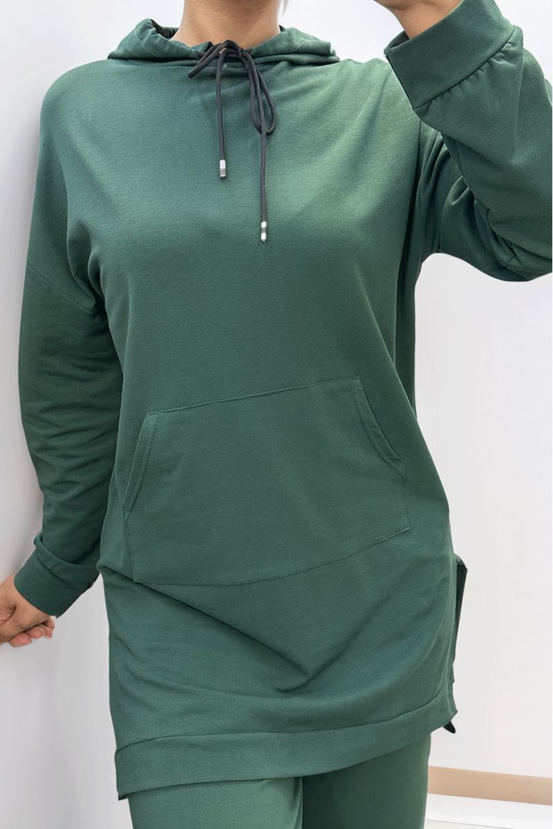 Long green hoodie with cotton pockets - 2