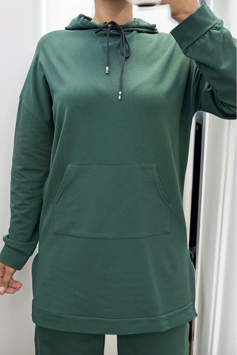 Long green hoodie with cotton pockets - 3