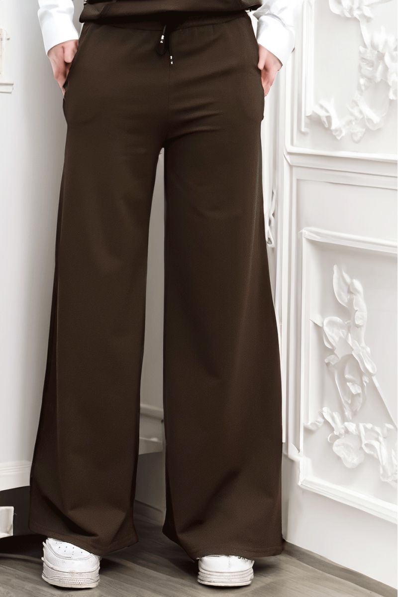 Pantalon palazzo marron avec poches en coton - 1