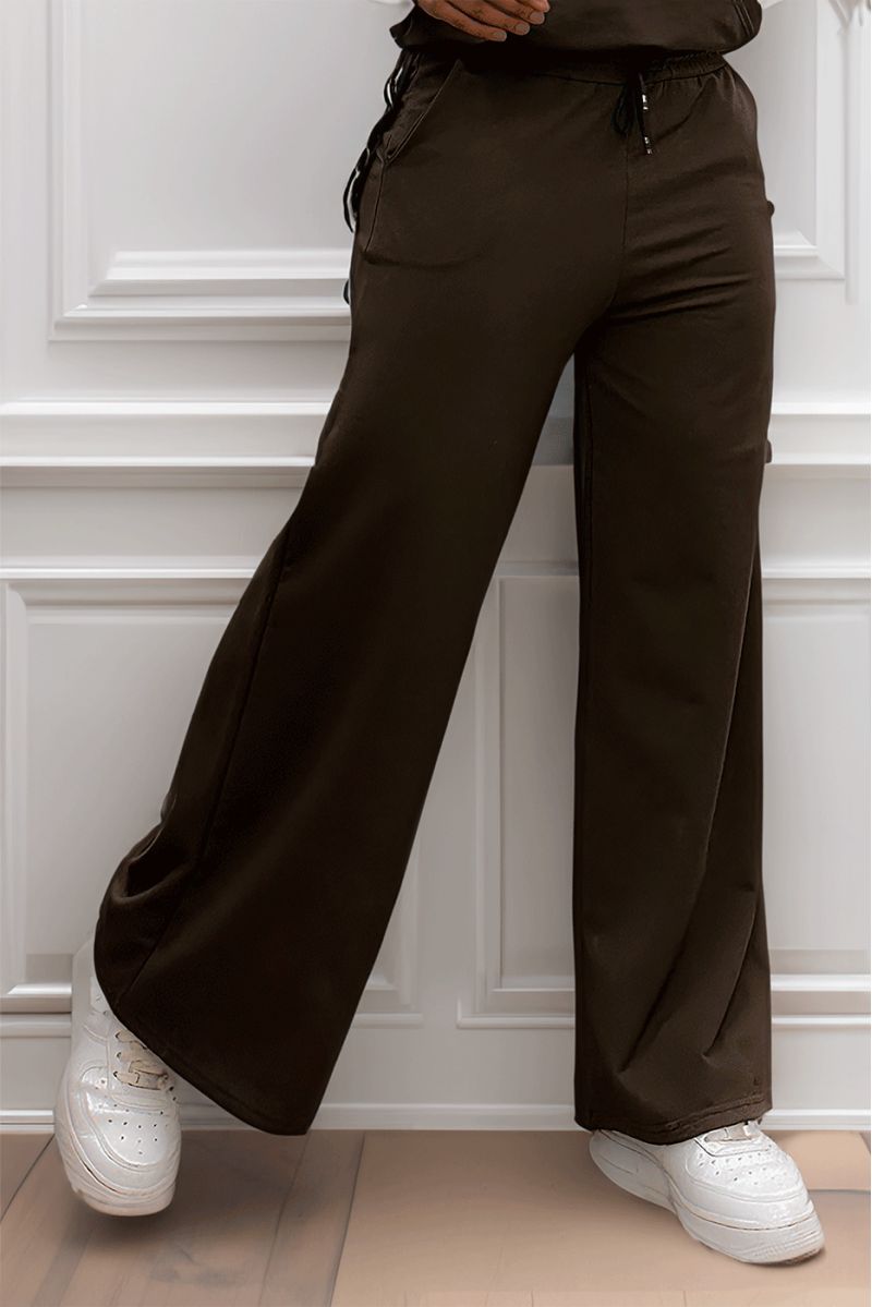 Brown palazzo pants with cotton pockets - 2