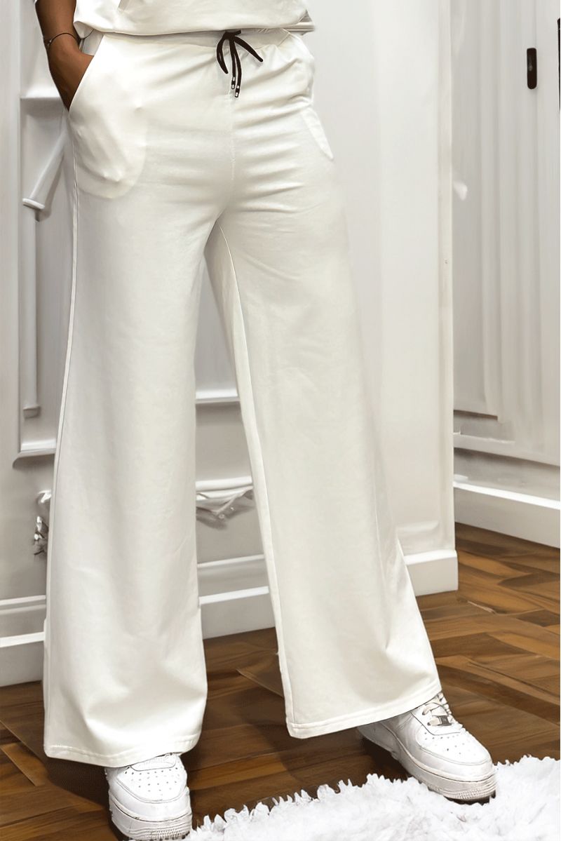 Pantalon palazzo blanc avec poches en coton - 2