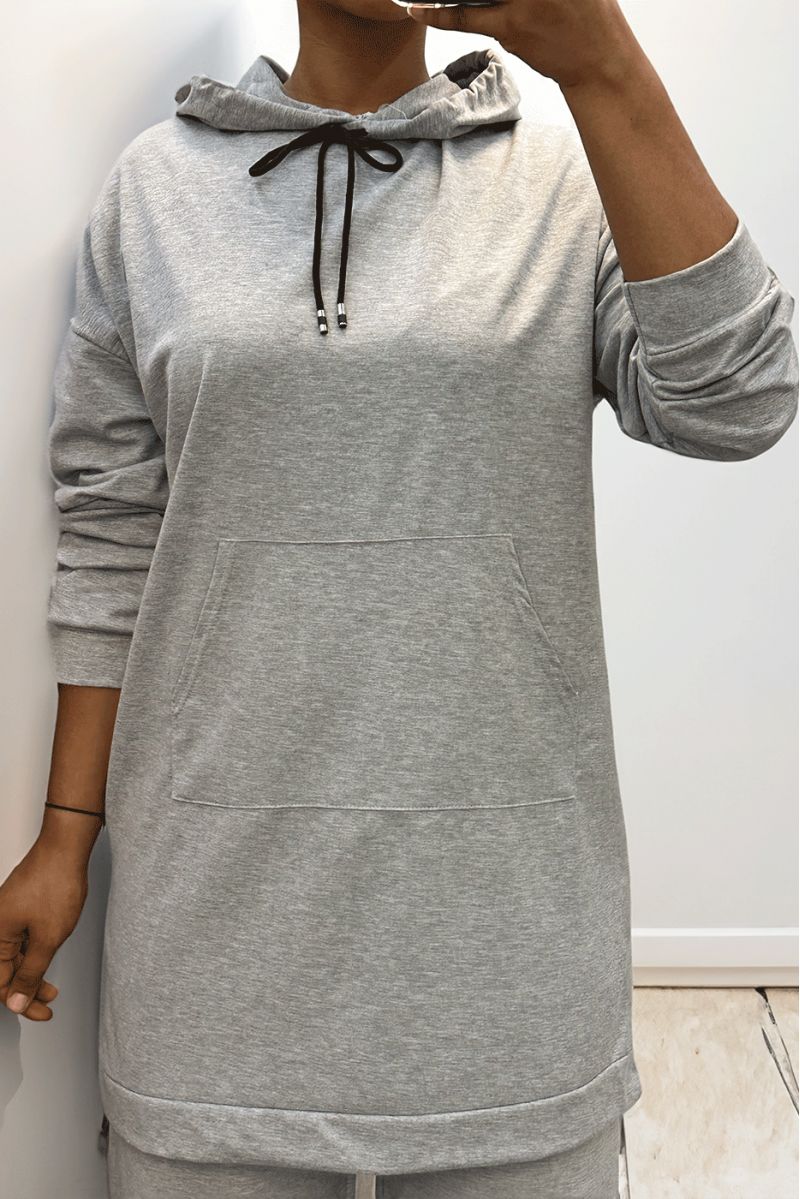 Long gray hoodie with cotton pockets - 4