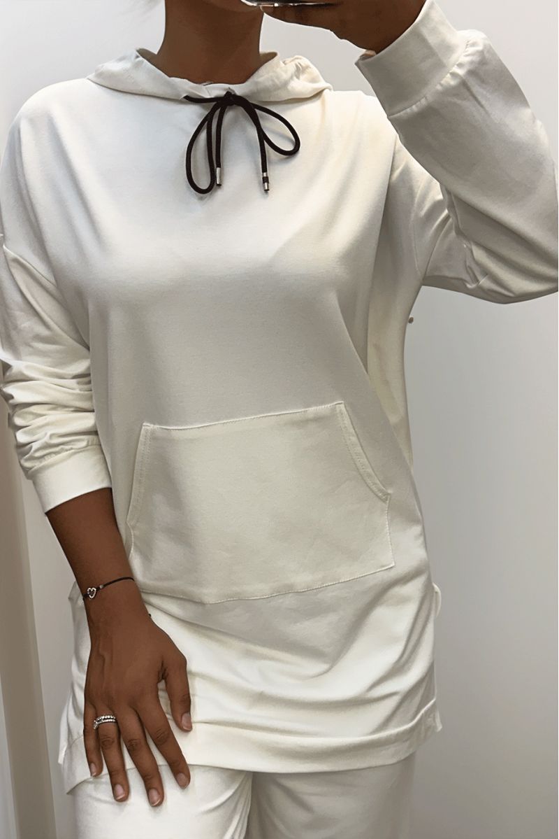 Long white hoodie with cotton pockets - 1
