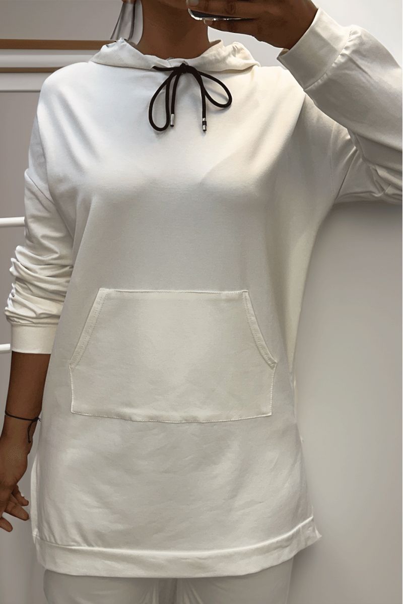 Long white hoodie with cotton pockets - 2