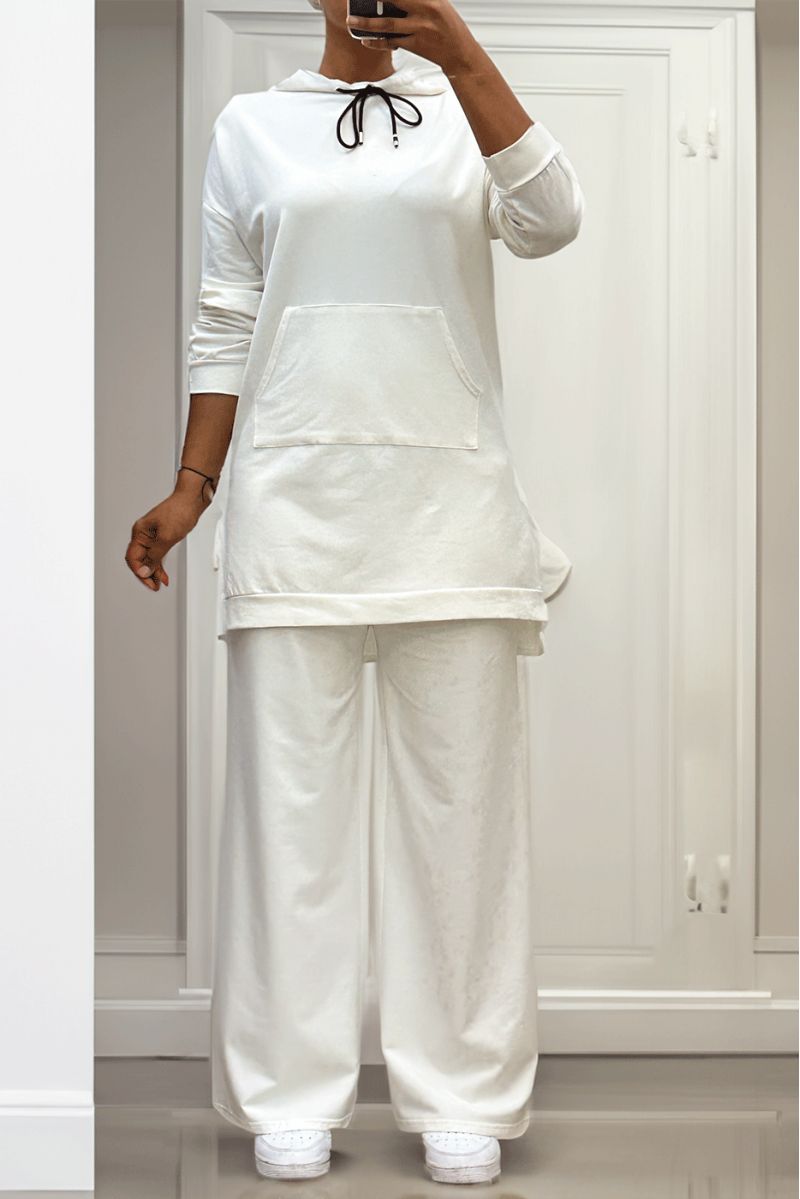 White Hoodie and Palazzo Set with Cotton Pockets - 3