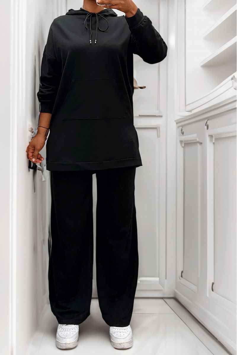 Black Hoodie and Palazzo Set with Cotton Pockets - 2