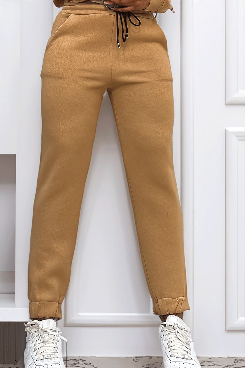 Ultra thick fleece joggers in camel with pockets - 6