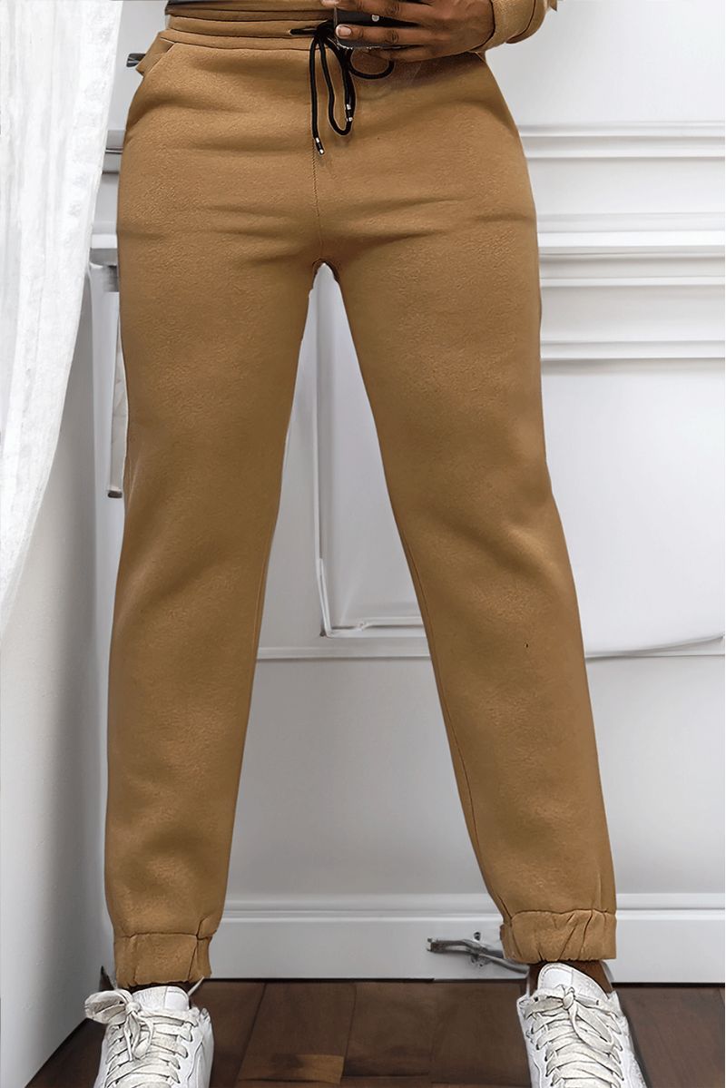 Ultra thick fleece joggers in camel with pockets - 7