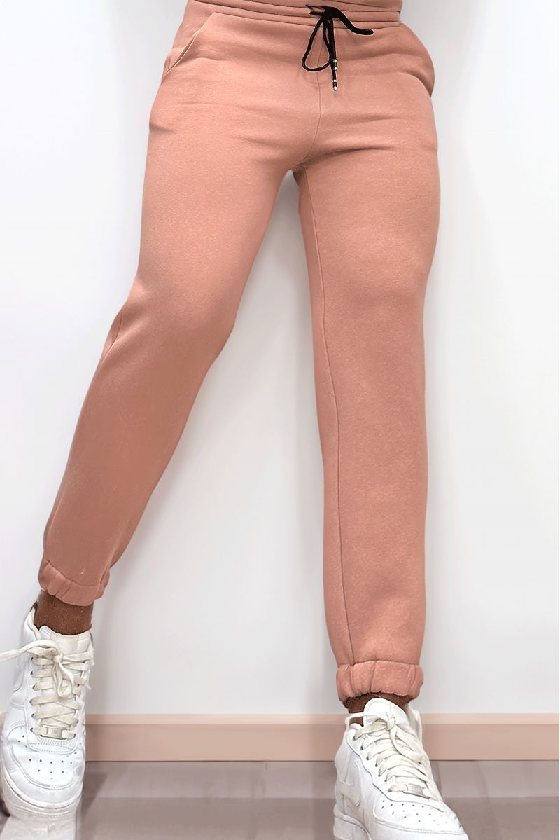 Ultra thick fleece joggers in pink with pockets - 1