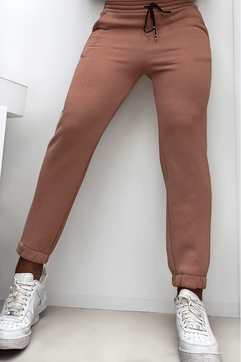 Ultra thick fleece joggers in pink with pockets - 2